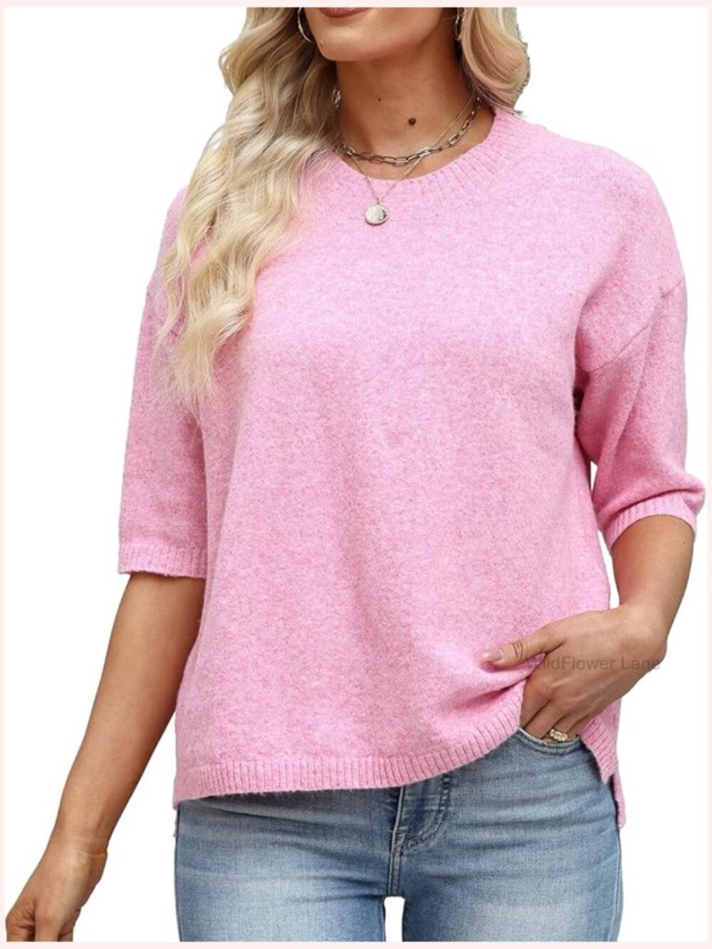 Oversized Half Sleeve Sweater Knit Pullover Top - Spring Summer